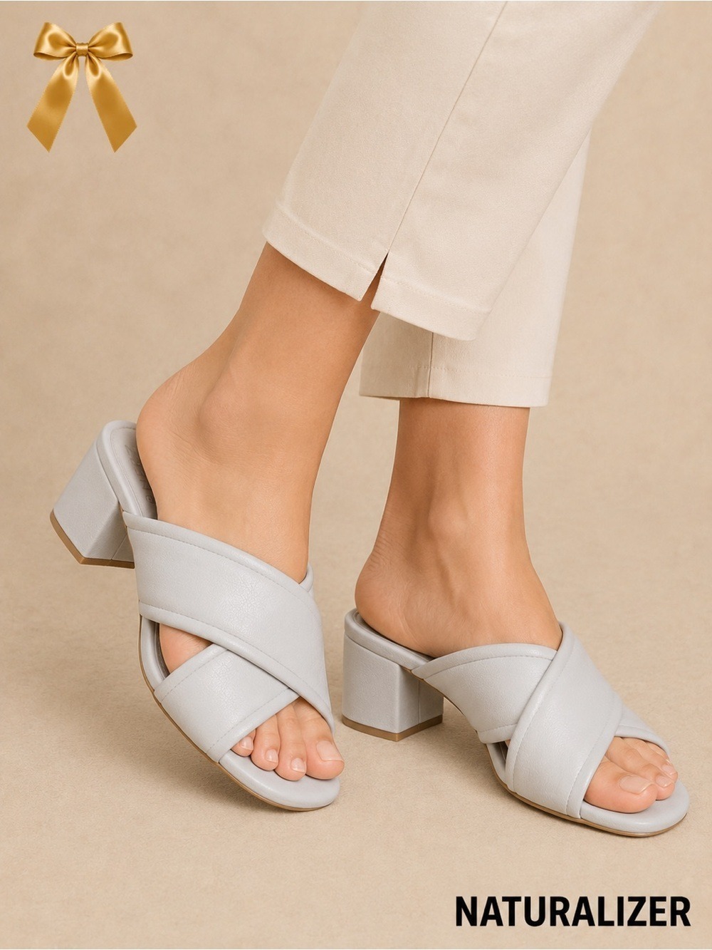 Naturalizer Gen N Rhythm Light Grey Leather Block Heel Sandals Size 9